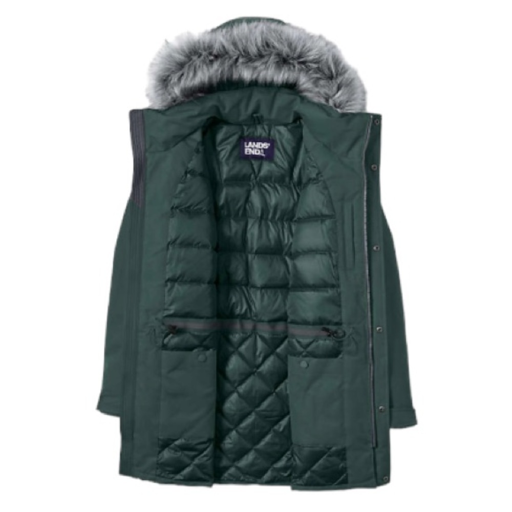 LANDSEND Mens Expedition Down Hooded Warm Winter Parka Woodland Green - Picture 3 of 5